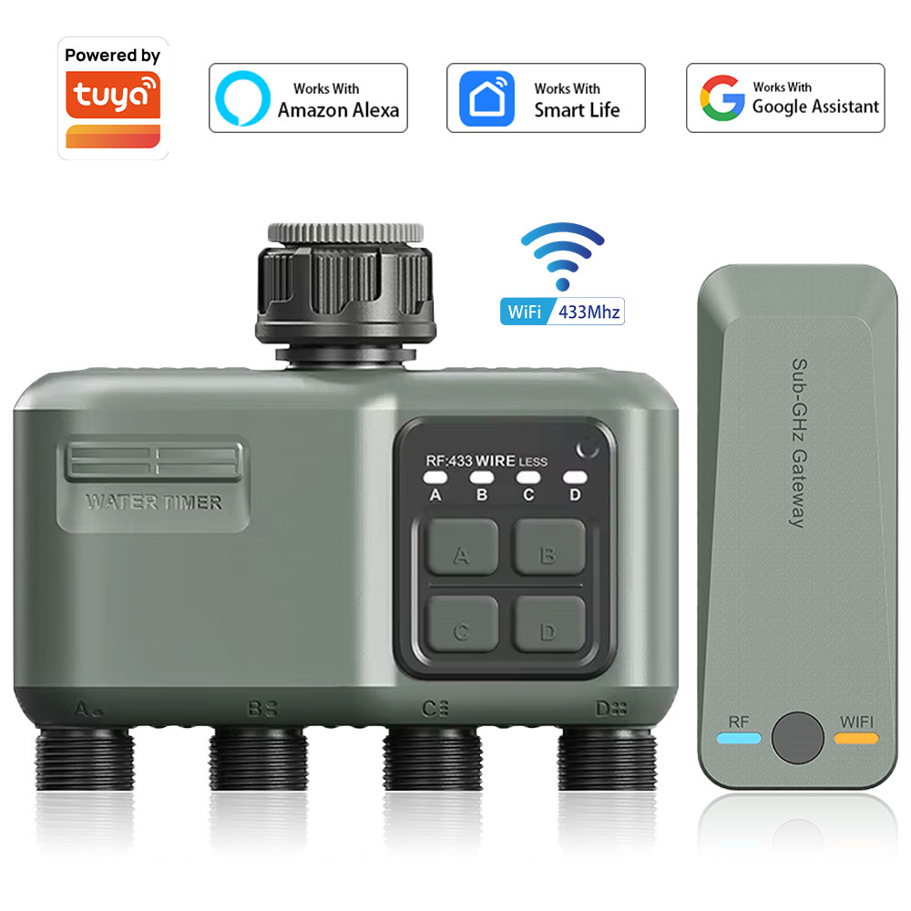 Smart Garden Sprinkler System - 4-uitlaat programmeerbare watertimer voor tuinslang, met