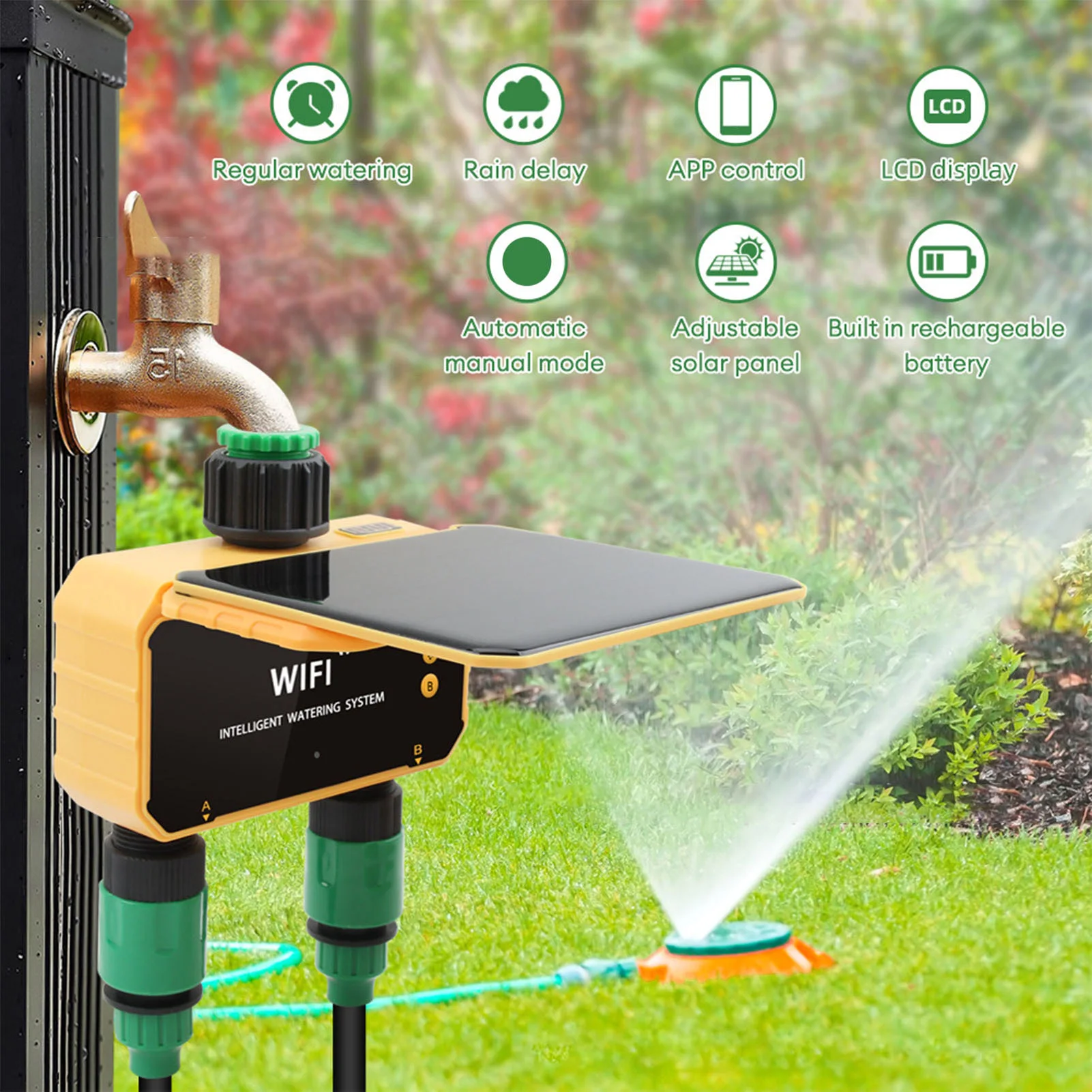 Smart Garden Watering - Solar WiFi Smart Irrigatie Timer Regendetectiefunctie